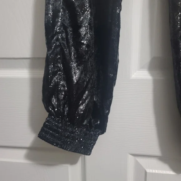 7 For All Mankind Luxe Jogger in Black Shine Size M  Festive Shiny Party Pant - Picture 8 of 14